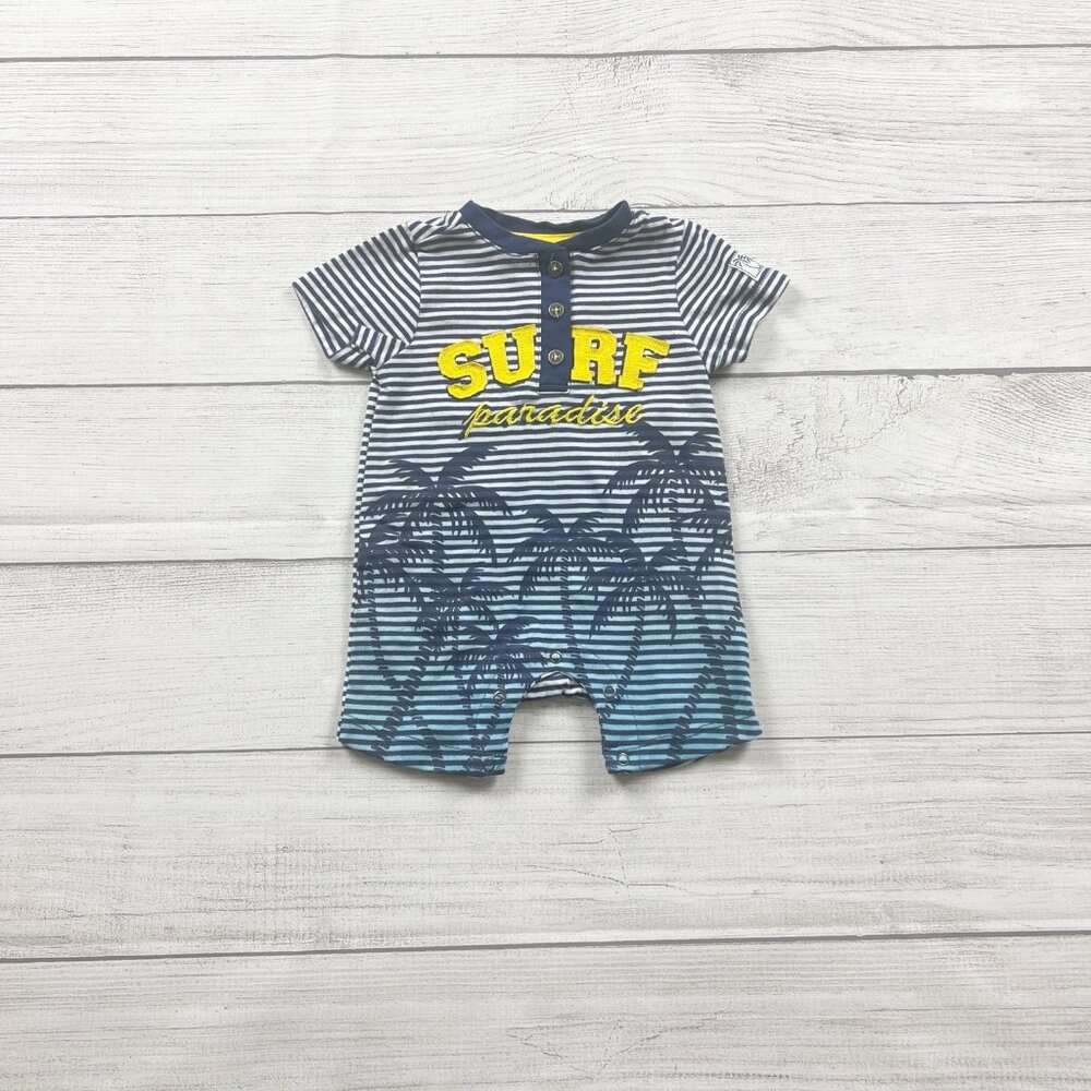 Petit Lem Baby Boy Romper Striped “Surf Paradise” One Piece 3 Months